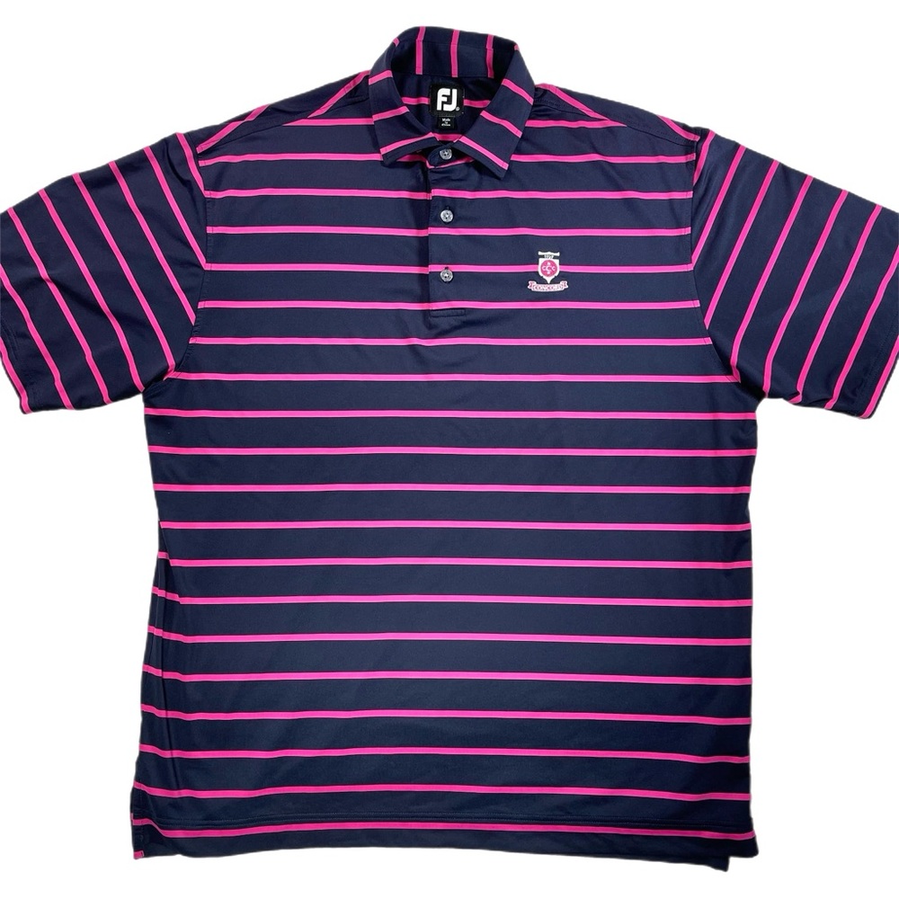 Footjoy FJ Mens XL Blue Stripe Short Sleeve Golf Polo Shirt stretchy Performance